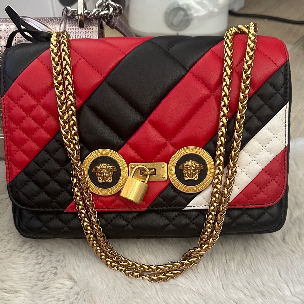 NWT AUTHENTIC Versace Red, Black, and White Quilted Shoulder Bag